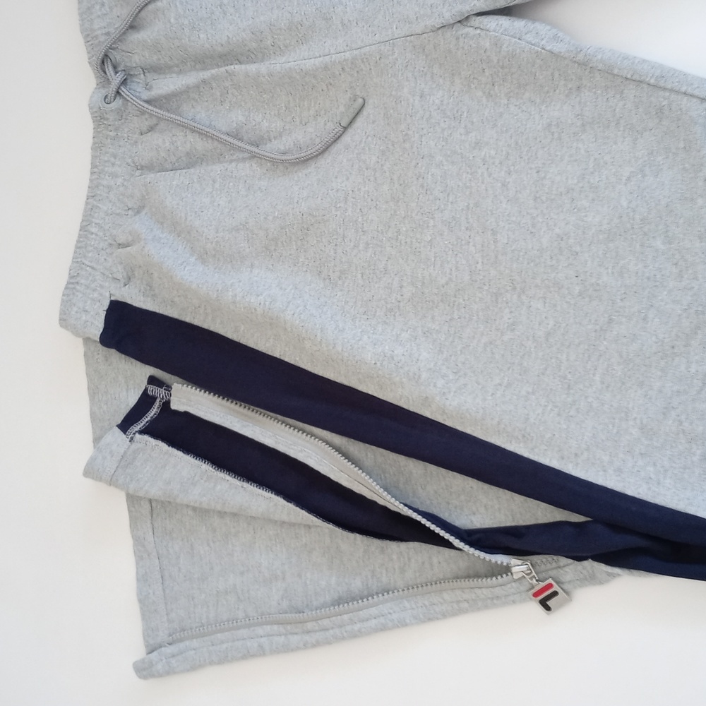 *Relisted* Fila Grey Blue Racer Stripes 3/4 "Zip Leg" Wide Leg Sweatpant Pants S - Picture 7 of 16